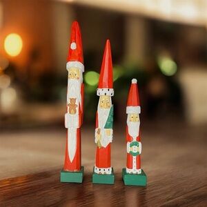 Wooden Midwest Cannon Falls Pencil Santas 15", 13" and 9.5" Santa Claus Decor